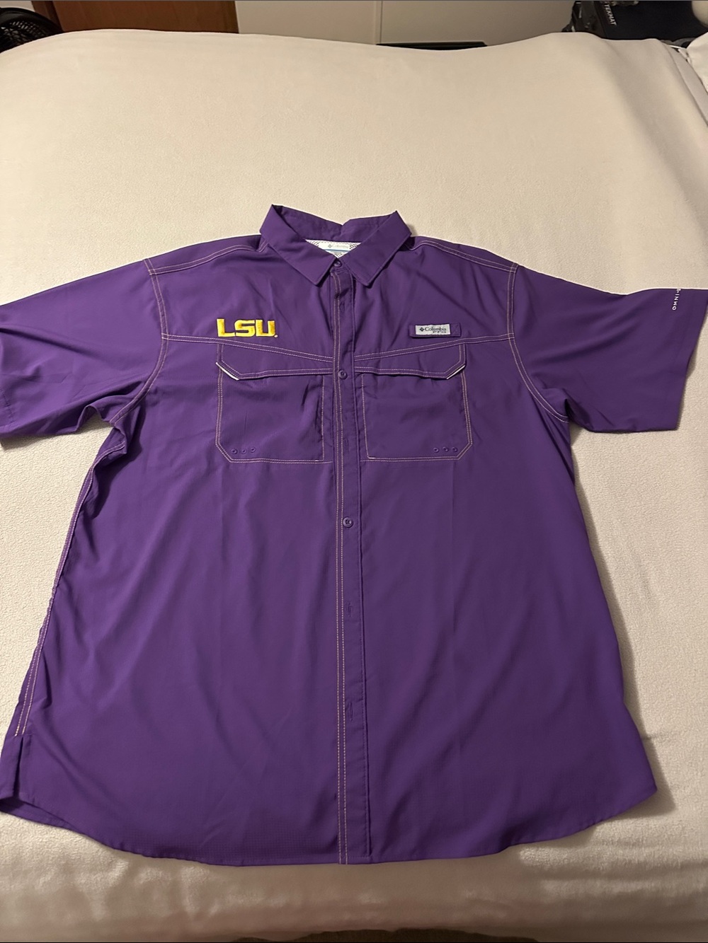 Columbia Purple LSU Short Sleeve Button-Down Shirt